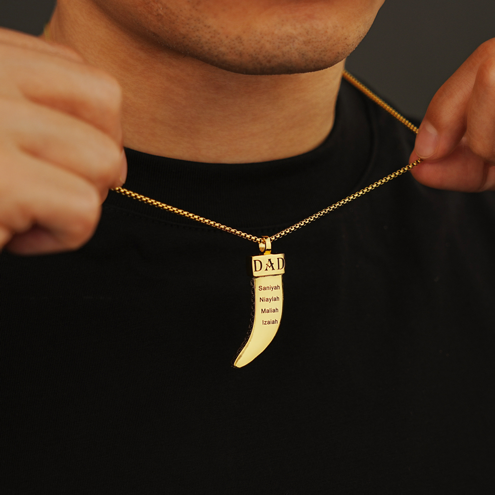 Personalized DAD Tusk Necklace, Custom Kids Names Jewelry