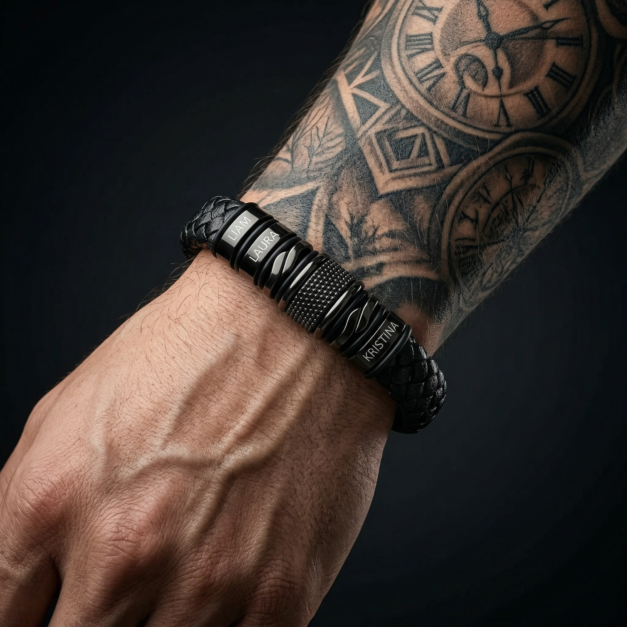 Black Personalized Braided Leather Bracelet for Men-A Meaningful Gift He’ll Wear Every Day