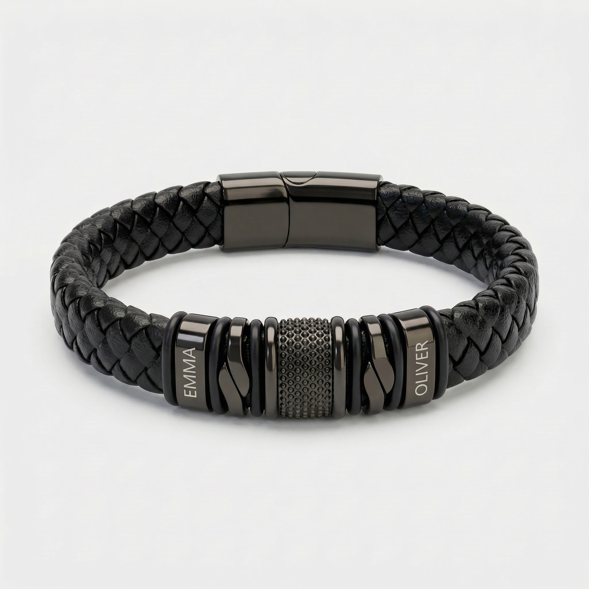 Black Personalized Braided Leather Bracelet for Men-A Meaningful Gift He’ll Wear Every Day