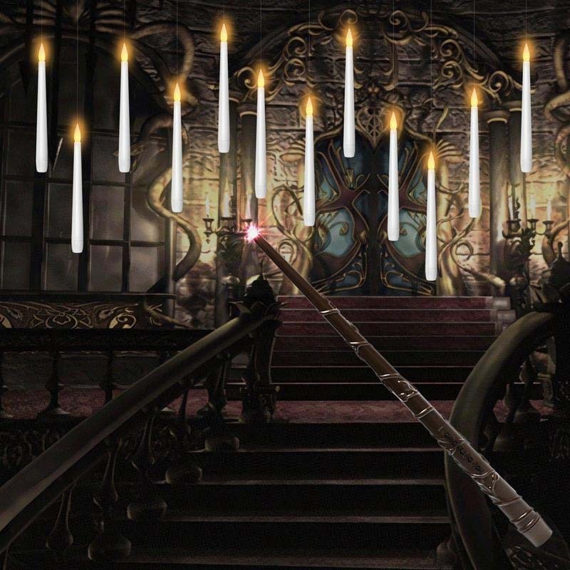 LED Flameless Floating Taper Candles with Flickering Warm White Glow for Halloween