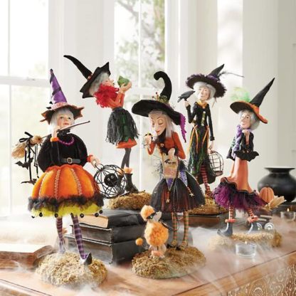Handmade Halloween Witch Figurine with Pumpkin Skirt and Broom Decor