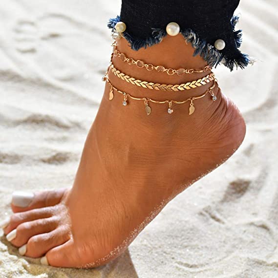 Mother's Day Gift Three Layers Anklets Bracelet Beach Anklet Set Tassel Leaf Arrow Anklet Sequins anklet-Engravingift