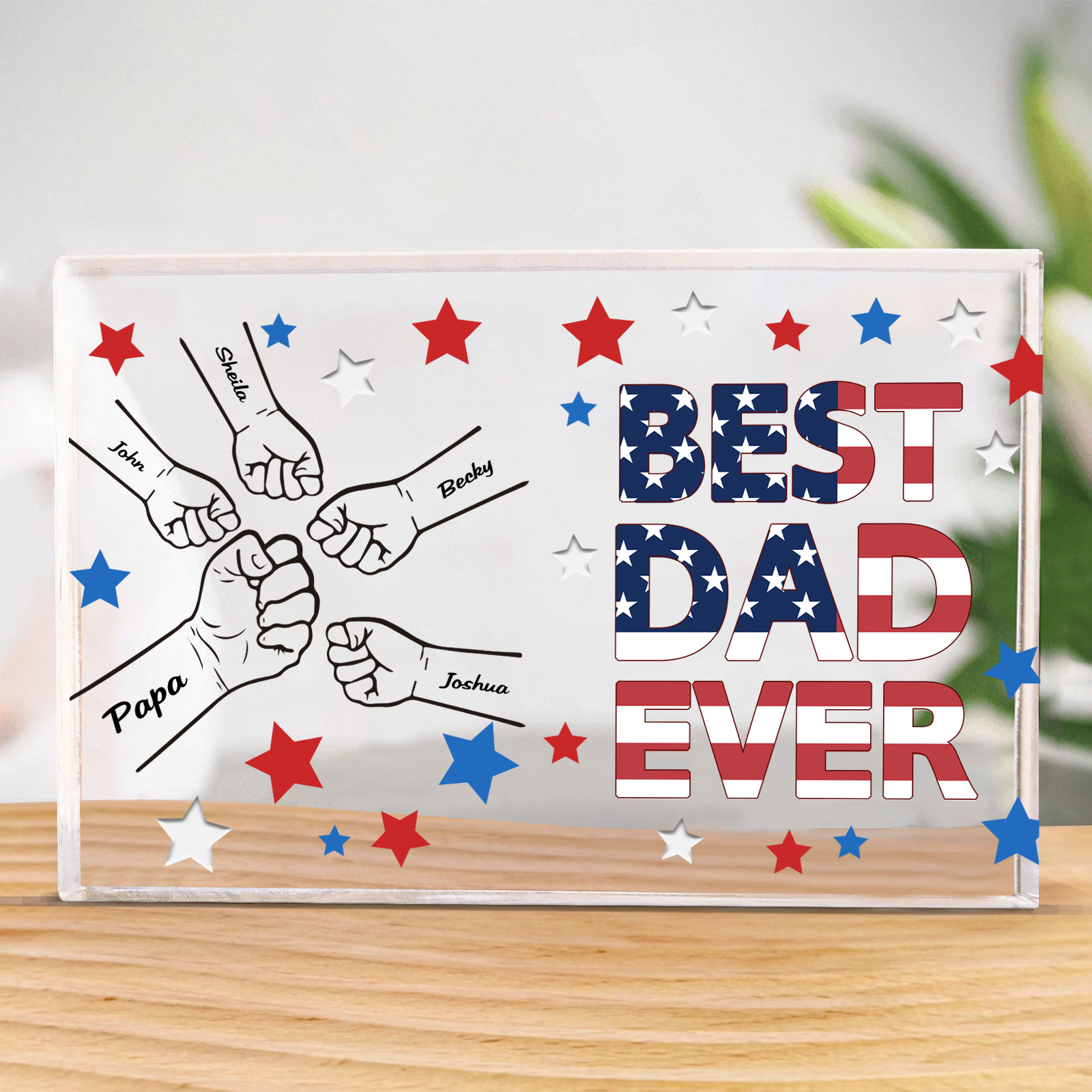 Best Dad Ever Personalized Names Acrylic Rectangle Keepsake Fist Bump Acrylic Plaque