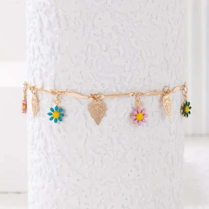 Mother's Day Colorful Oil Flower Tassel Pendant Single-layer Anklet Boho Style Ankle Bracelet-Engravingift