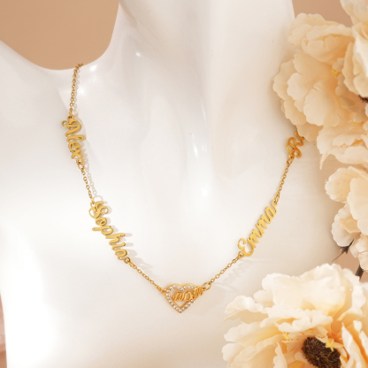 Personalized Mom Necklace with Kids Names, Custom Name Heart Necklace