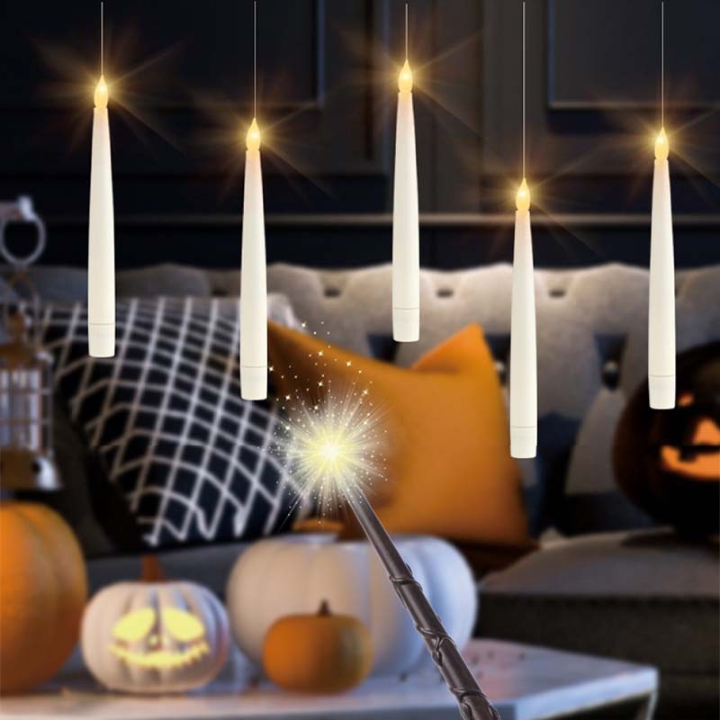 LED Flameless Floating Taper Candles with Flickering Warm White Glow for Halloween