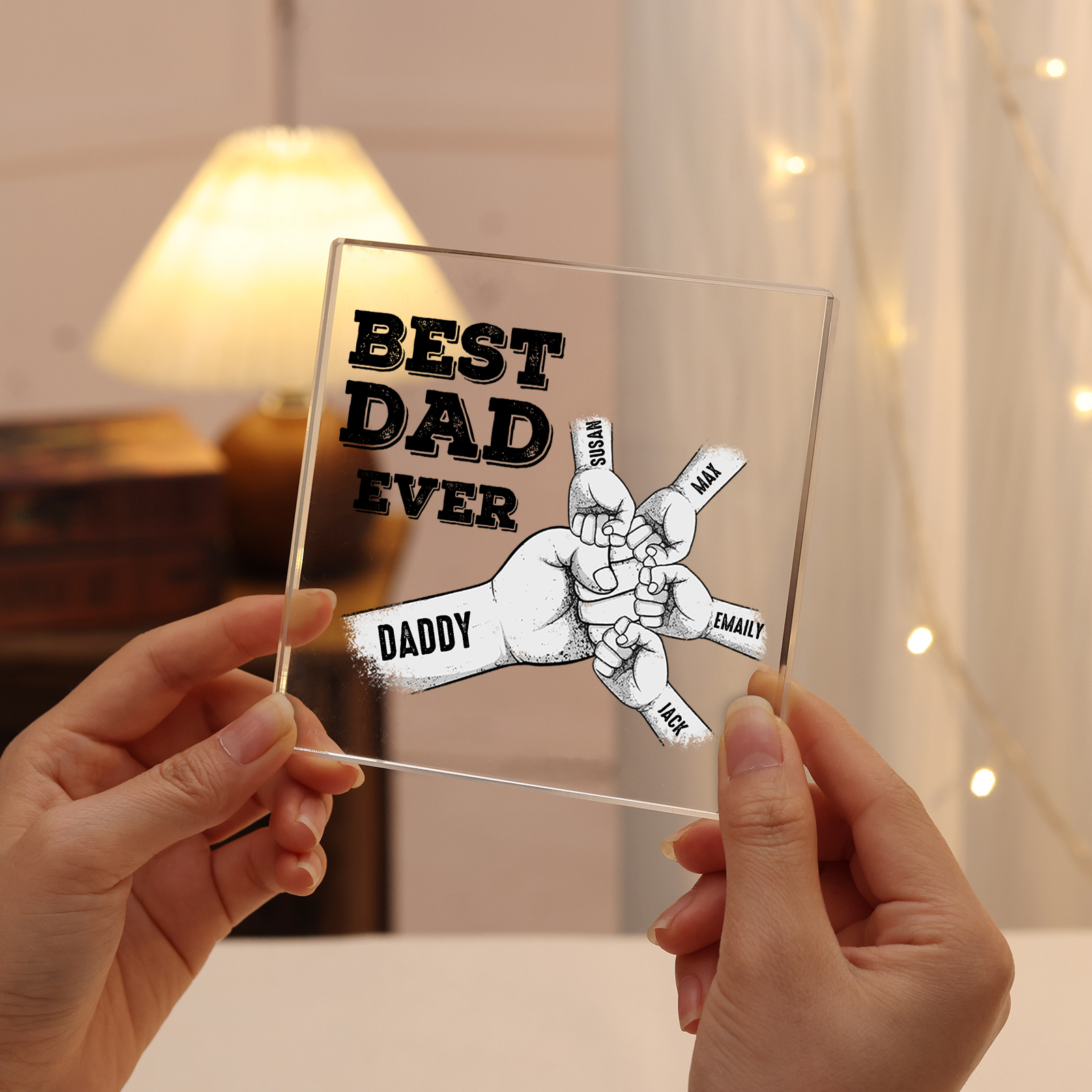 Personalized Acrylic Square Keepsake Fist Bump Rectangle Plaque Father's Day Gifts  - Best Dad Ever