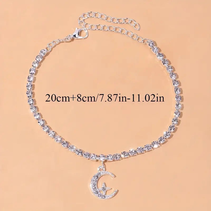 Mother's Day Moon Star Pendant Chain Anklet Versatile Summer Beach Foot Jewelry Female-Engravingift