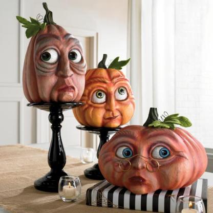 Hand-Painted Resin Halloween Pumpkin Decor with Weighted Base