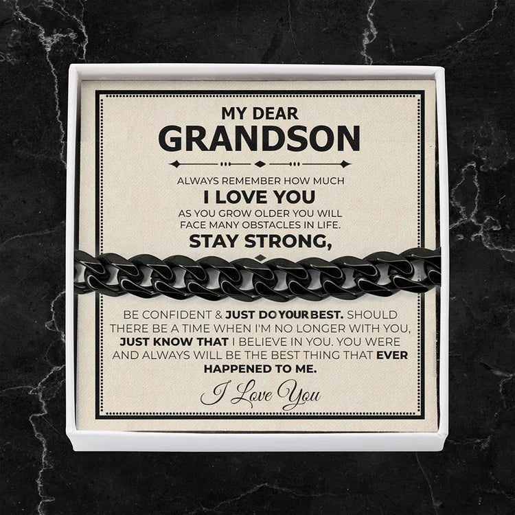 Mother's Day Gift To My Grandson I LOVE YOU Cuban Chain Bracelet Stainless Steel Bracelet Warm Gift-Engravingift