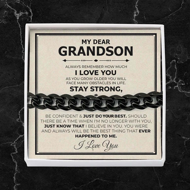 Mother's Day Gift To My Grandson I LOVE YOU Cuban Chain Bracelet Stainless Steel Bracelet Warm Gift-Engravingift