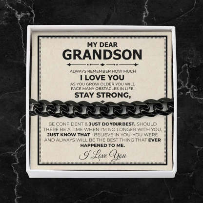 Mother's Day Gift To My Grandson I LOVE YOU Cuban Chain Bracelet Stainless Steel Bracelet Warm Gift-Engravingift