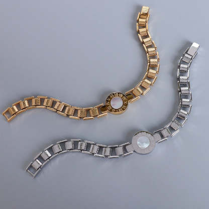 Mother's Day Gift Roman Number Watch Plate Bracelet Boho Style Shell Jewelry for Women Girls-Engravingift