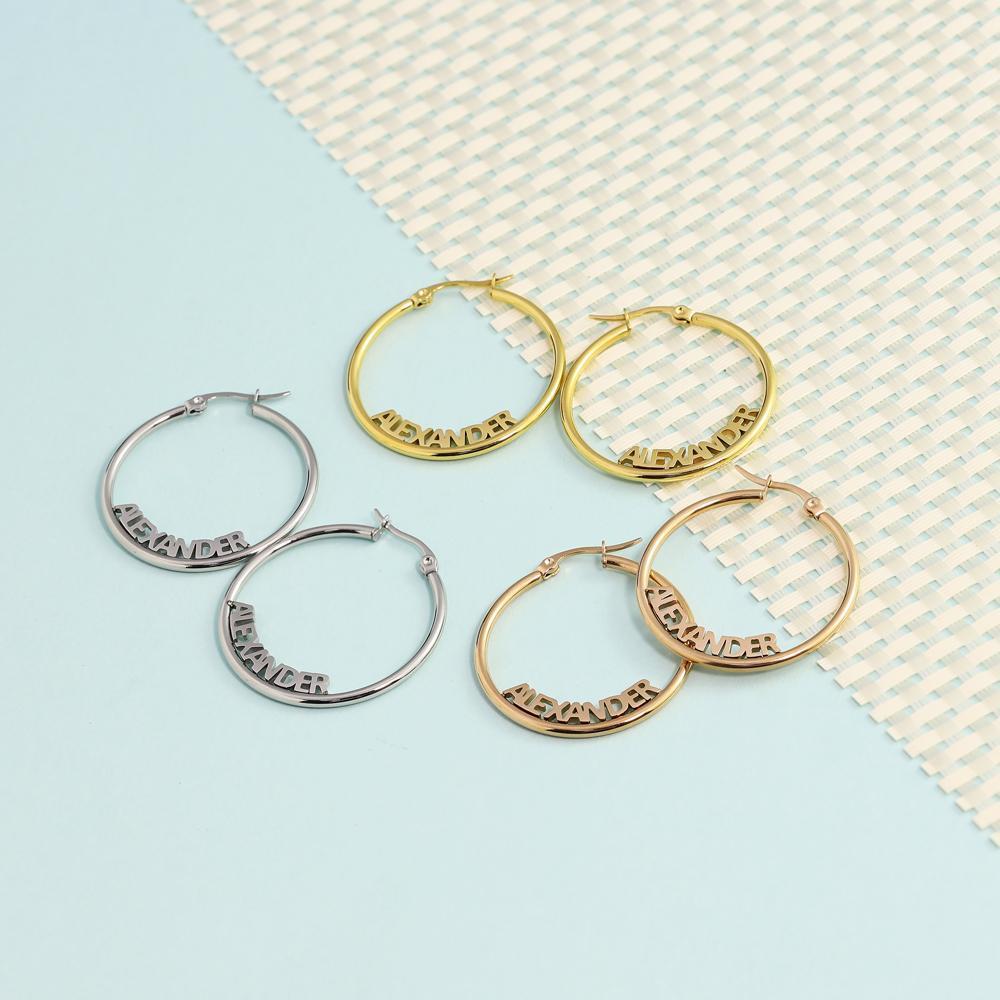 Christmas Gift Personalized Hoop Name Earrings stud Earring MelodyNecklace