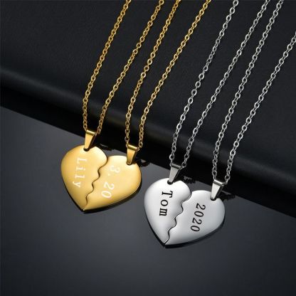 Mother'sDay Gift Mother'sDay gift Personalized Names Necklaces For Couple, Stainless Steel Engrave Name Necklaces For Double Hearts-Gold-Engravingift
