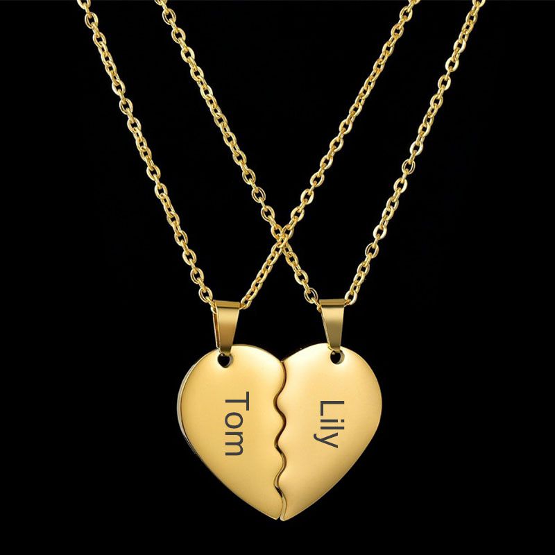 Mother'sDay Gift Mother'sDay gift Personalized Names Necklaces For Couple, Stainless Steel Engrave Name Necklaces For Double Hearts-Gold-Engravingift