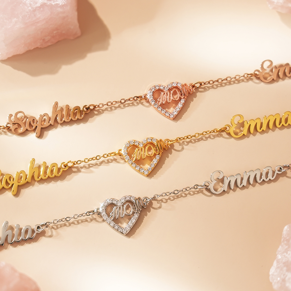 Personalized Mom Necklace with Kids Names, Custom Name Heart Necklace