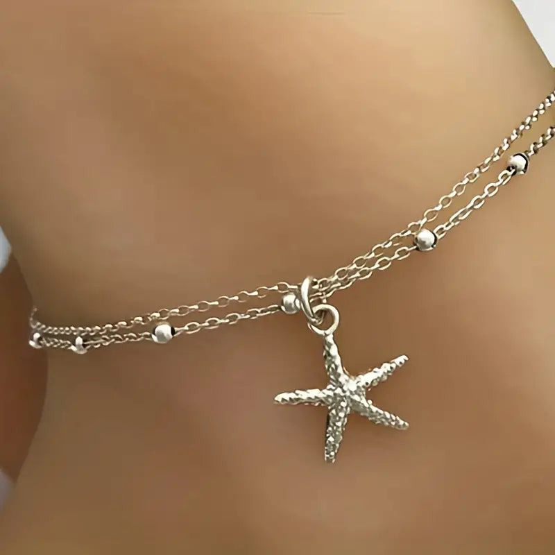 Mother's Day Starfish Shape Pendant Thin Chain Anklet Adjustable Beach Wedding Ankle Bracelet Jewelry-Engravingift