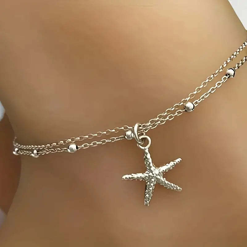 Mother's Day Starfish Shape Pendant Thin Chain Anklet Adjustable Beach Wedding Ankle Bracelet Jewelry-Engravingift