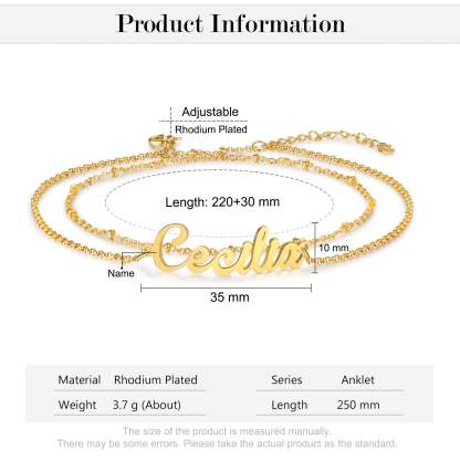 Mother's Day Gift Personalized Name Anklet Custom Double Layers Anklet-Engravingift