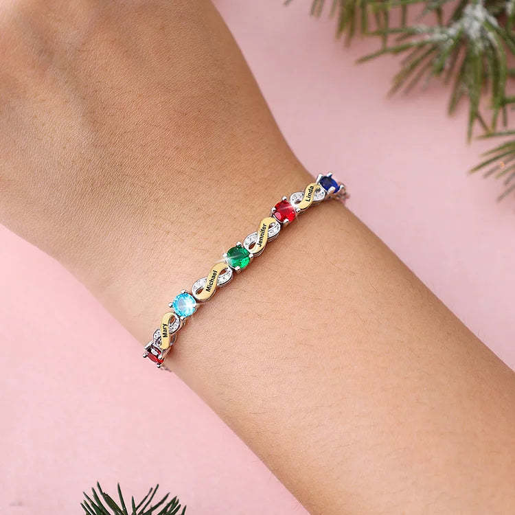 Mother's Day Gift Custom Infinity Bracelet with Birthstones Personalized Family Bracelet