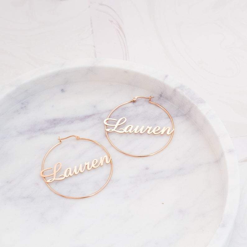 Mother's Day Gift Personalized Name Hoop Earrings for Her-Engravingift