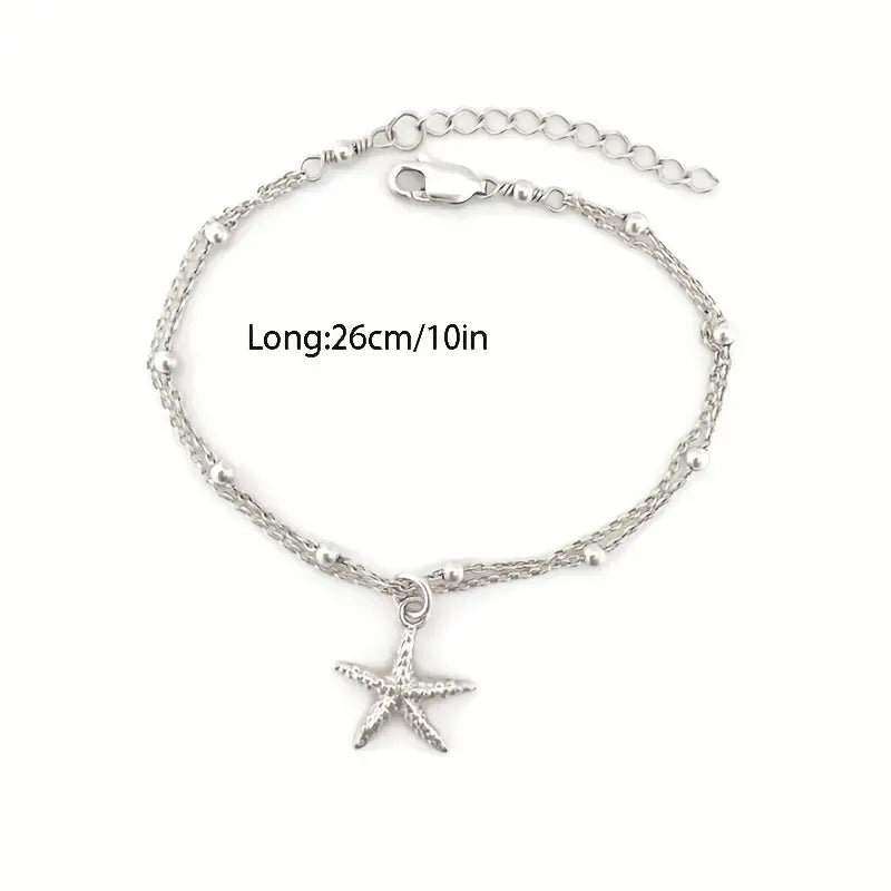 Mother's Day Starfish Shape Pendant Thin Chain Anklet Adjustable Beach Wedding Ankle Bracelet Jewelry-Engravingift