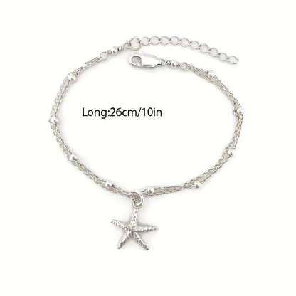 Mother's Day Starfish Shape Pendant Thin Chain Anklet Adjustable Beach Wedding Ankle Bracelet Jewelry-Engravingift