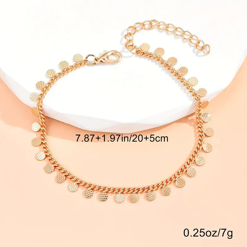Mother's Day Round Shape Tassel Pendant Chain Anklet Vintage Style Alloy Ankle Bracelet For Women-Engravingift