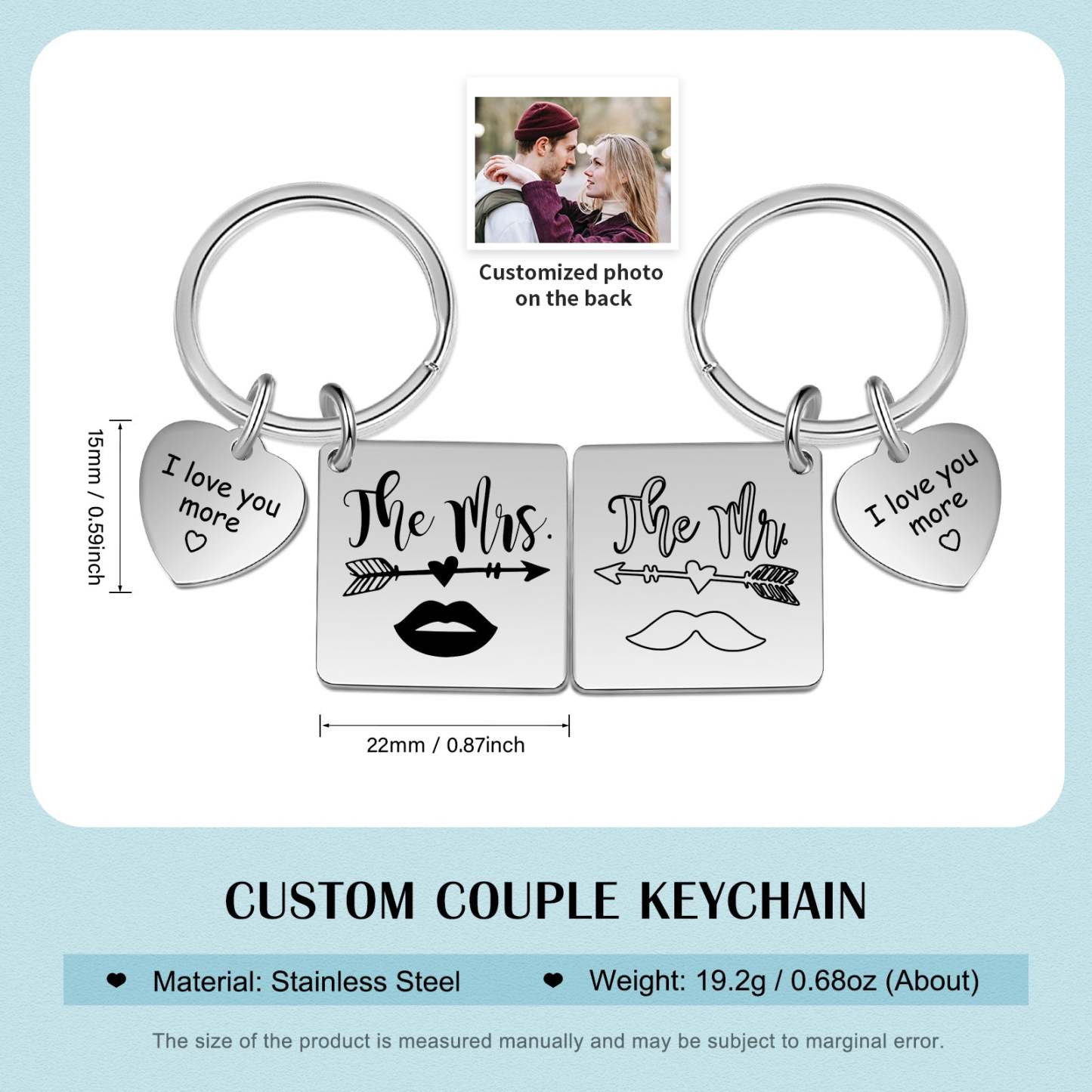 Mother's Day Gift  Customized Photo Couple Keychain Set Engrave Heart Matching Couple Gifts-Engravingift