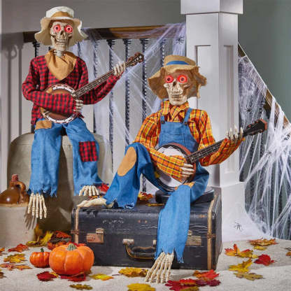 Animated Halloween Skeletons with Sound-Activated Dueling Banjo Music