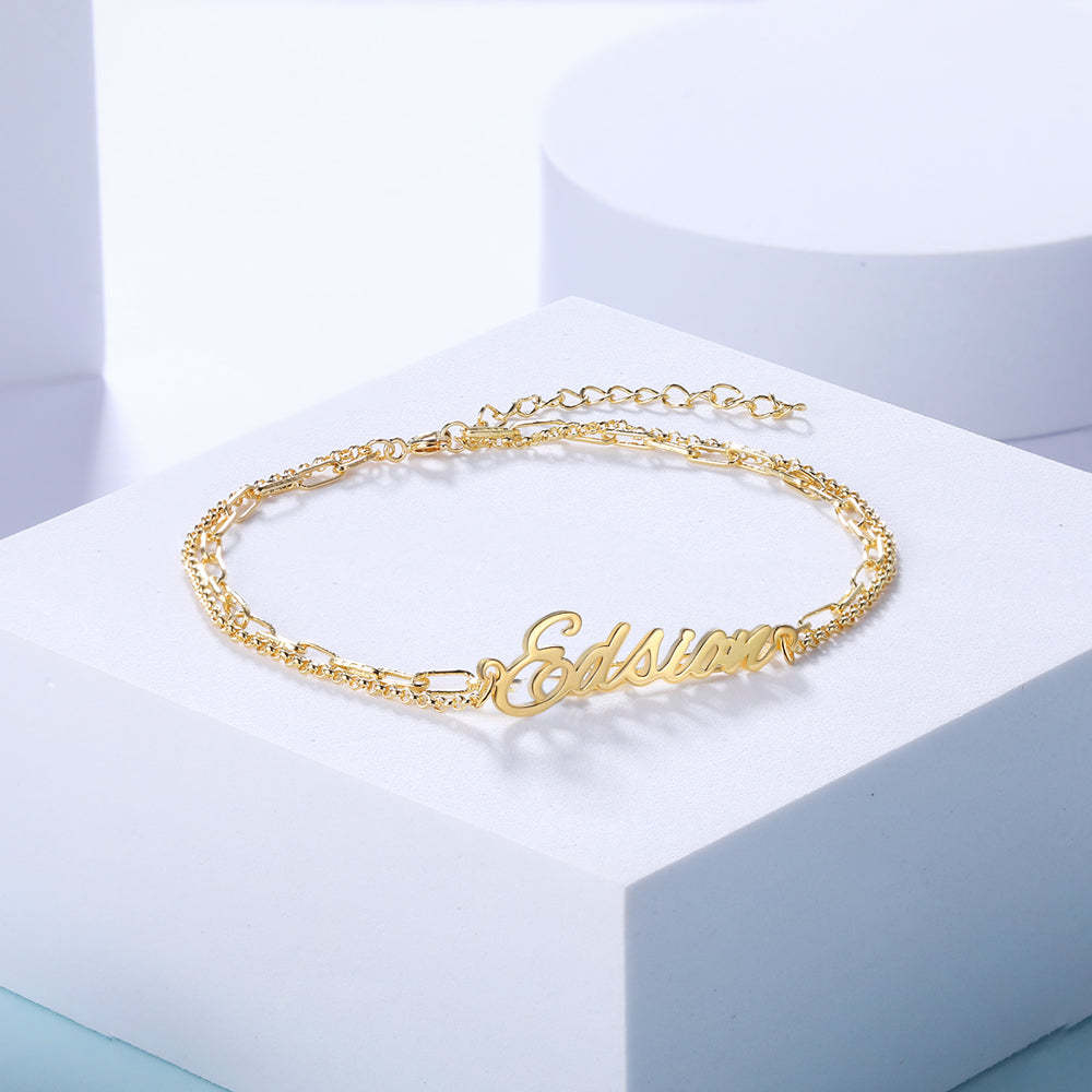 Mother's Day Gift Personalized Name Anklet Custom Double Chain Anklet for Women-Engravingift