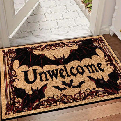 Halloween Bat Welcome Doormat – Non-Slip Heavyweight Plush Rug with Red Gothic Lettering – Indoor/Outdoor Entry Mat for Spooky Home Décor