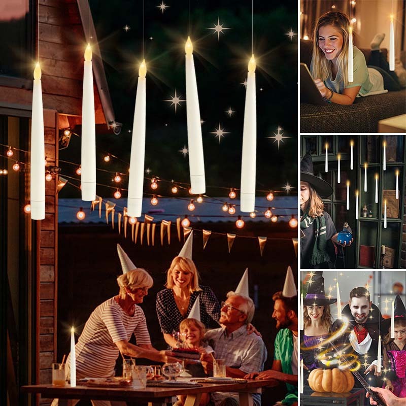 LED Flameless Floating Taper Candles with Flickering Warm White Glow for Halloween