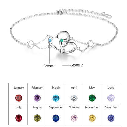 Personalized Heart Anklet with 2 Birthstones Engraved Names Anklet