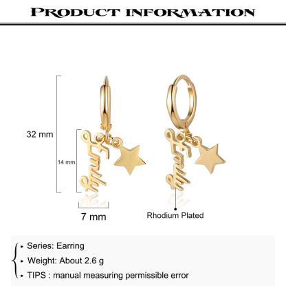 Mother's Day Gift Name Earrings with Star Pendant Personalized Gifts-Engravingift