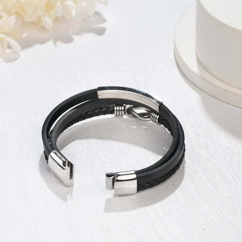Mother's Day Gift Mother and Son Forever Linked Together Customized Leather Infinity Knot Layered Bracelet Birthday Gift-Engravingift