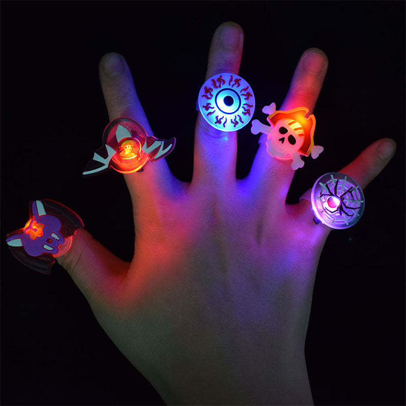 Halloween LED Glow Rings and Brooches Light-Up Costume Accessories