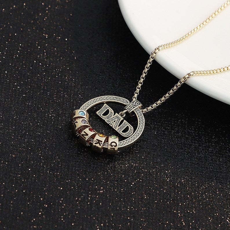 Father's Day Gift Personalized Circle Pendant with Custom Beads Birthstone Pendant Necklace