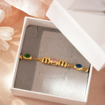 Personalized Mom Birthstone Bracelet, Custom Name Family Bracelet