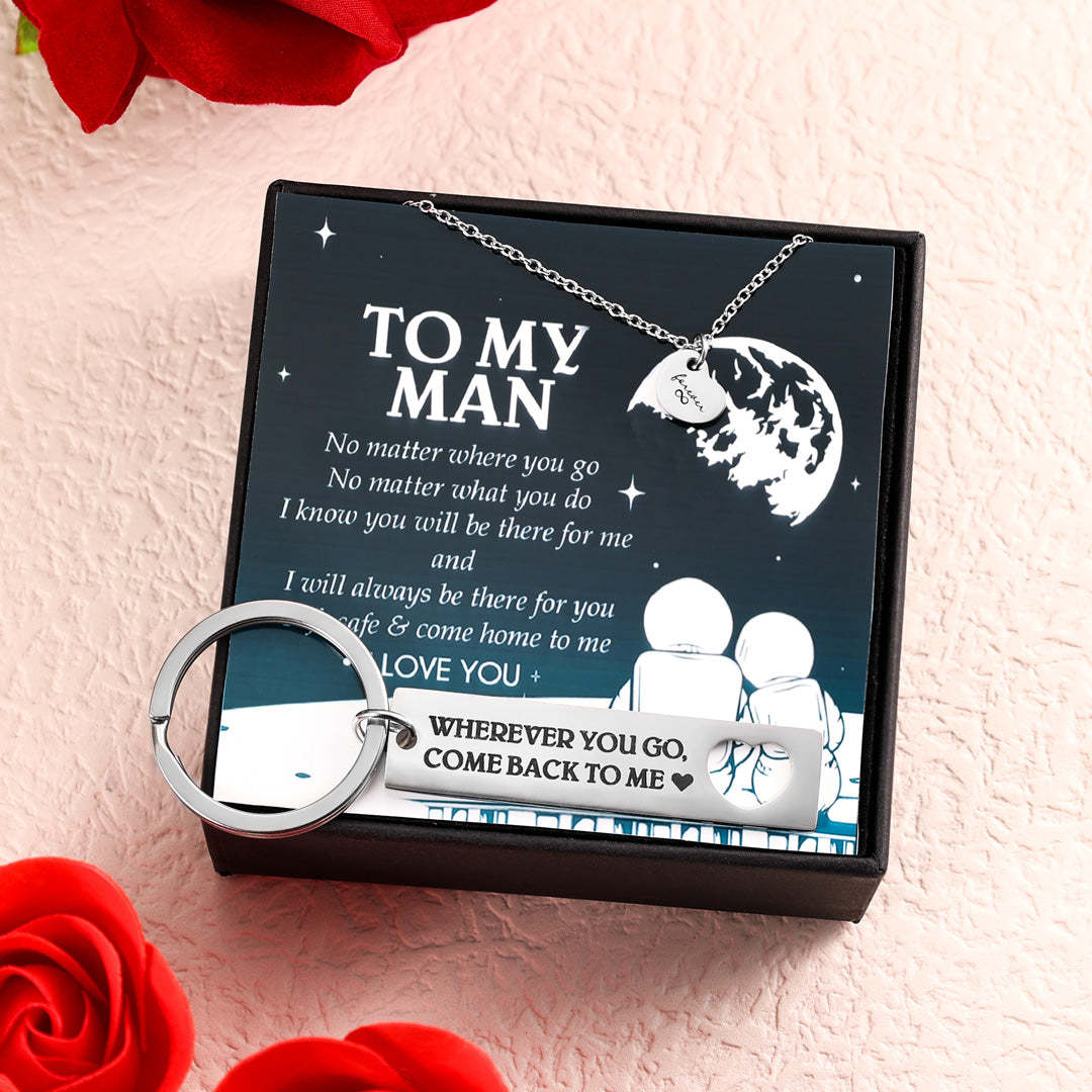 Mother's Day Gift To My Man Heart Necklace and Keychain Gift Set "Wherever You Go, Come Back to Me"-Engravingift