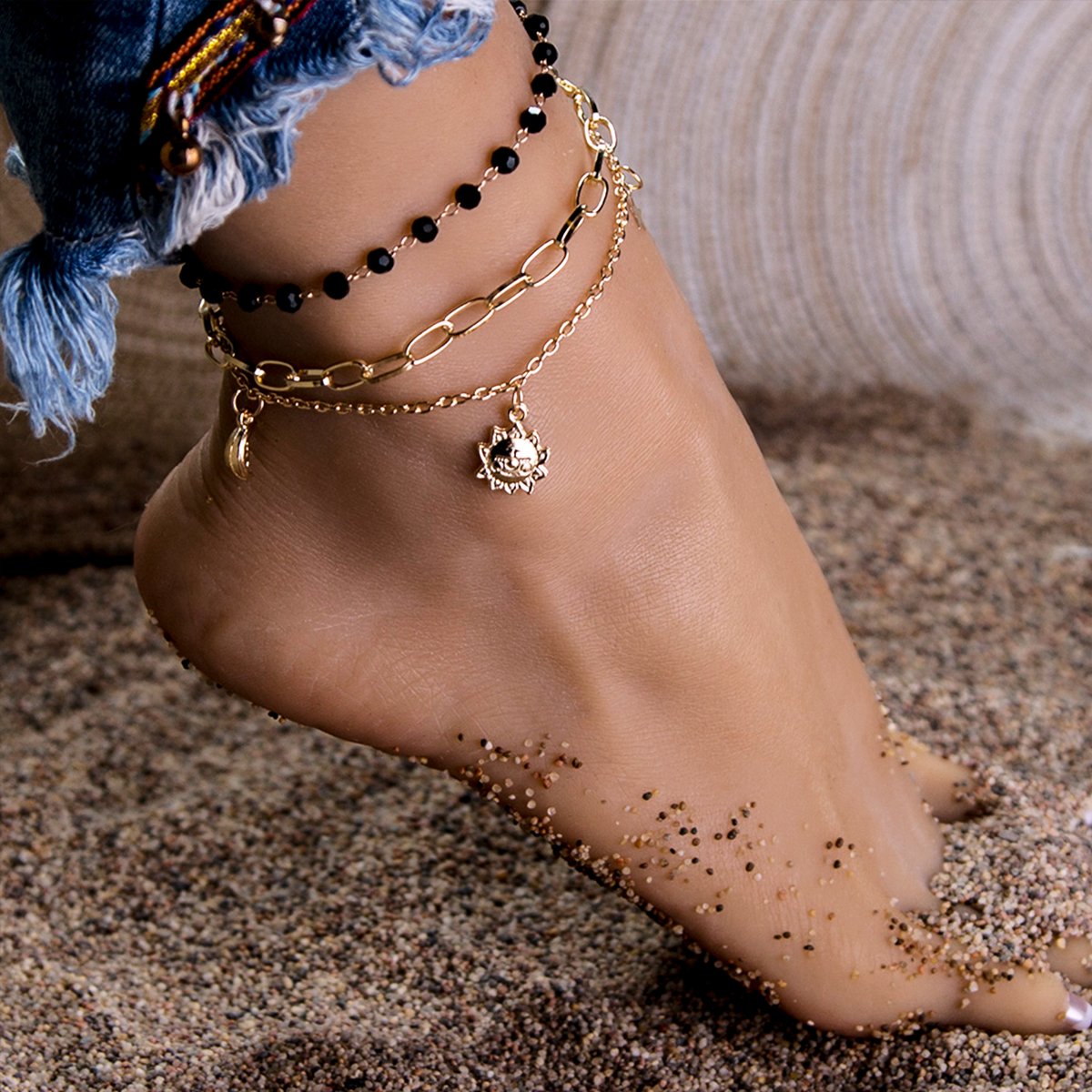 Cuba Chain Anklet Sun Moon Anklet Fashion Jewelry for Women-Engravingift
