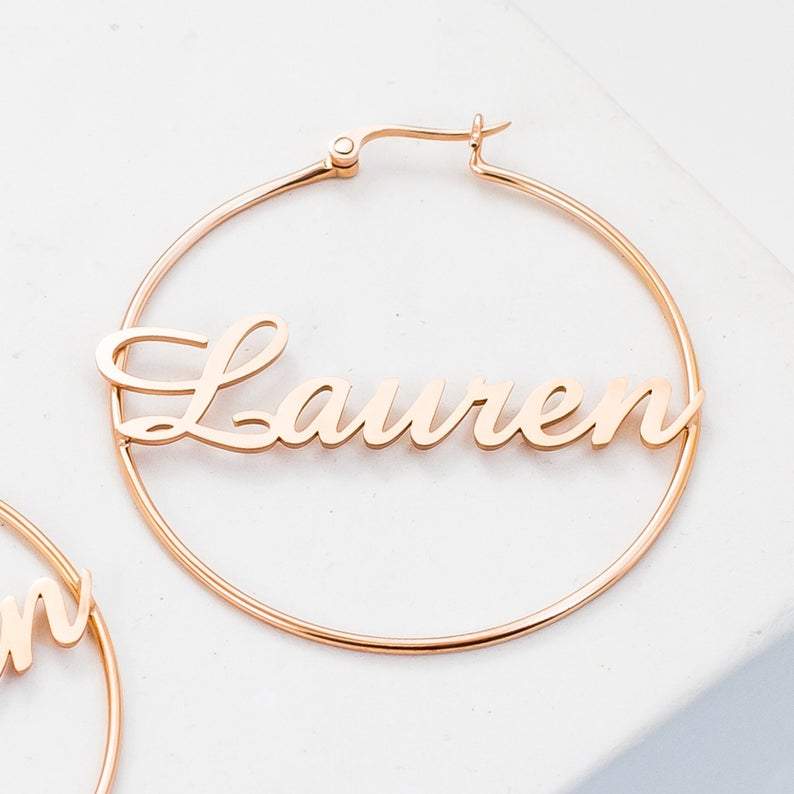 Mother's Day Gift Personalized Name Hoop Earrings for Her-Engravingift