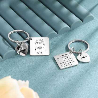 Christmas Gift Photo Couple Keychain Set Personalized Heart Matching Couple Gifts