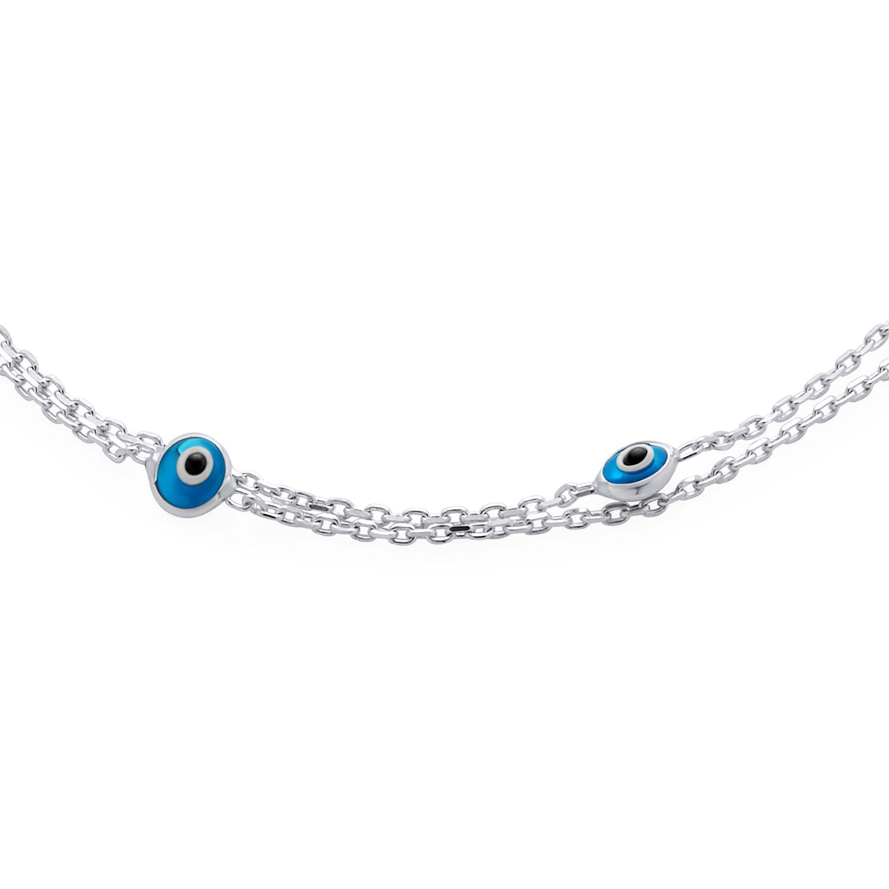 Graduation Gift Minimalist 2 Chain Row Multi Color Blue Evil Eyes Charm Anklet Bracelet-Engravingift