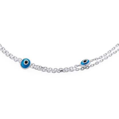 Graduation Gift Minimalist 2 Chain Row Multi Color Blue Evil Eyes Charm Anklet Bracelet-Engravingift