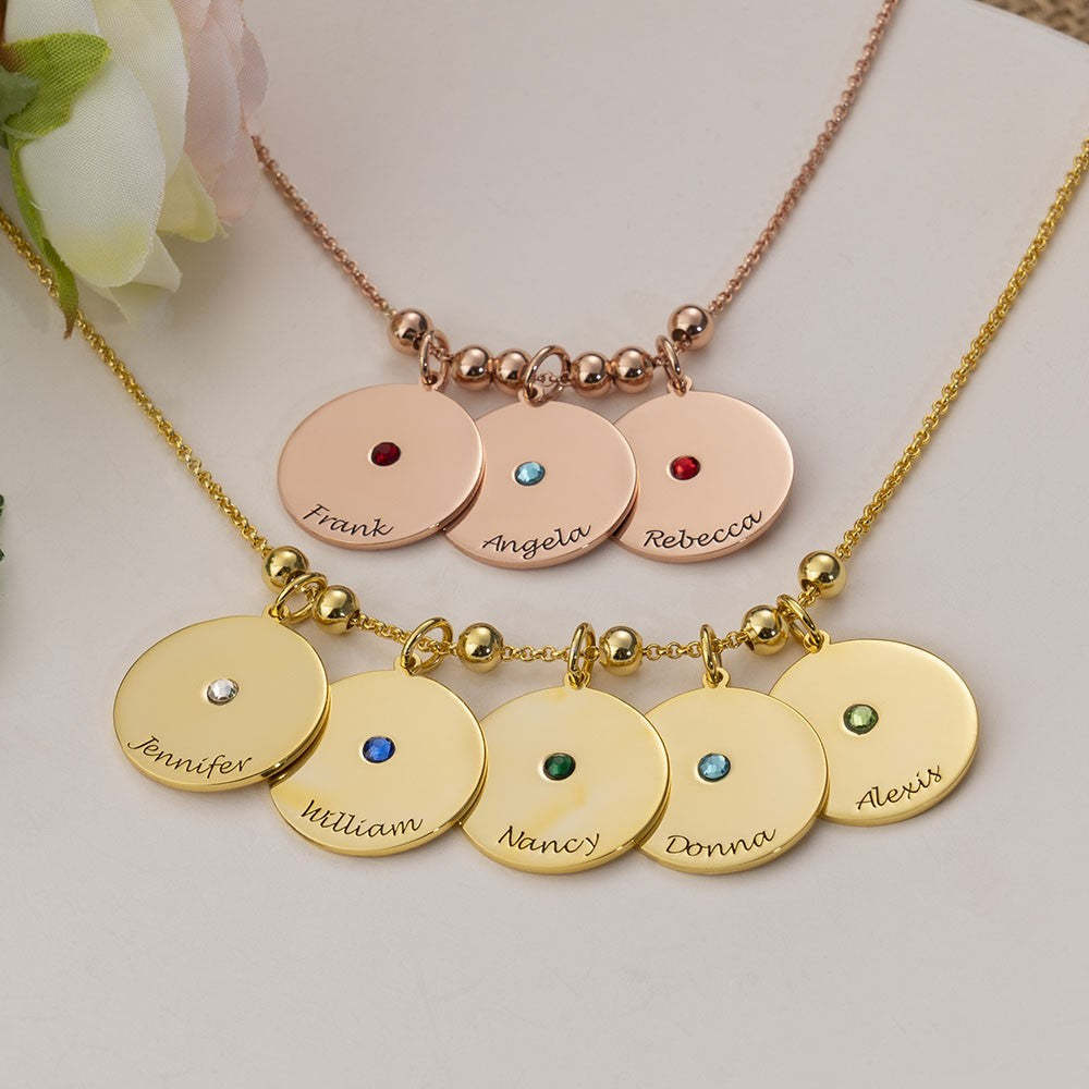 Christmas Gift Personalized Engravable Disc Charms Necklace Birthstone Necklace