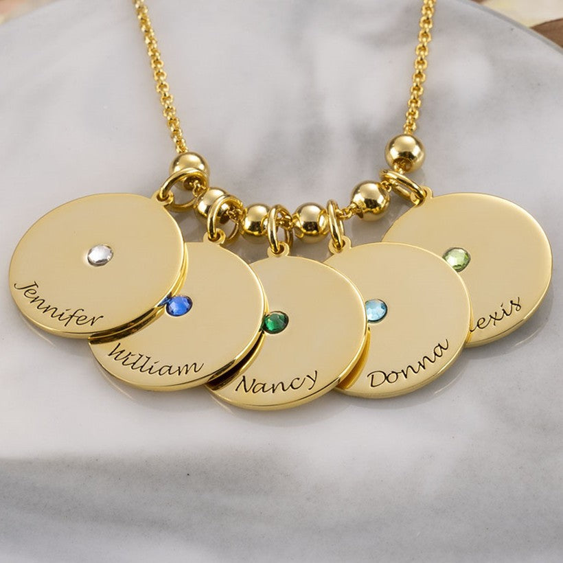 Christmas Gift Personalized Engravable Disc Charms Necklace Birthstone Necklace