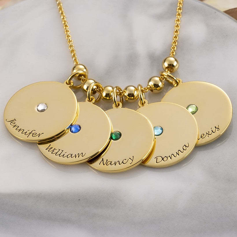 Christmas Gift Personalized Engravable Disc Charms Necklace Birthstone Necklace