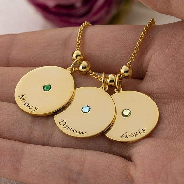 Christmas Gift Personalized Engravable Disc Charms Necklace Birthstone Necklace
